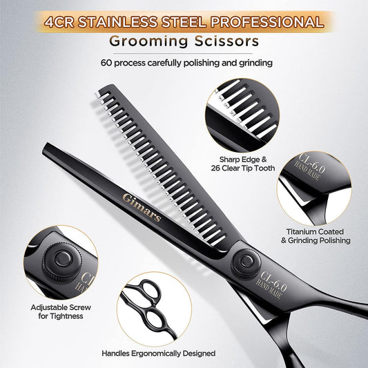 7Inch Professional 4CR Stainless Steel 6 in 1 Grooming Scissors for Dogs with Safety round Tip, Heavy Duty Titanium Coated Pet Grooming Scissor for Dogs, Cats and Other Animals