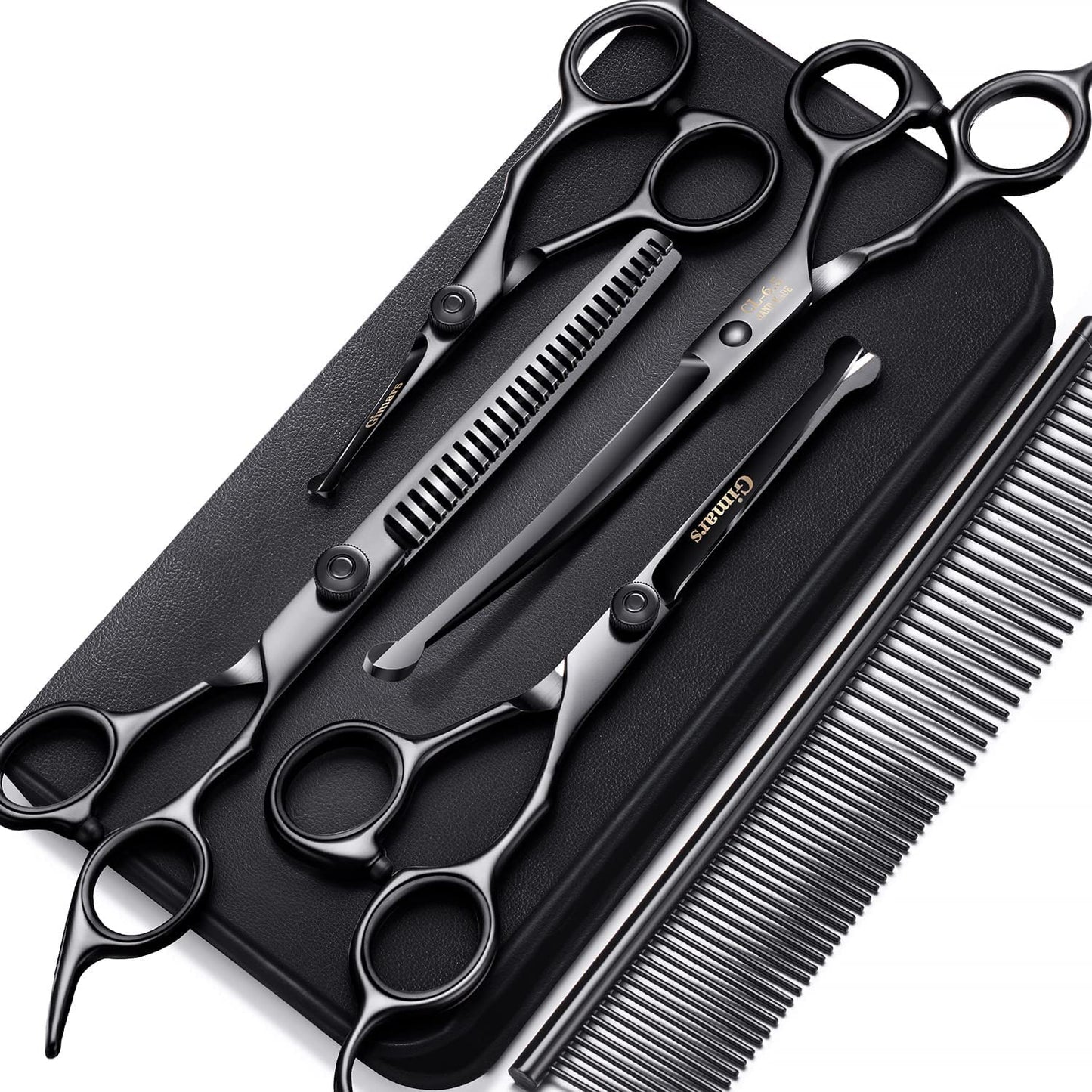 7” Dog Grooming Scissors with Safety Tip – 6-in-1 Heavy Duty Titanium Pet Shears