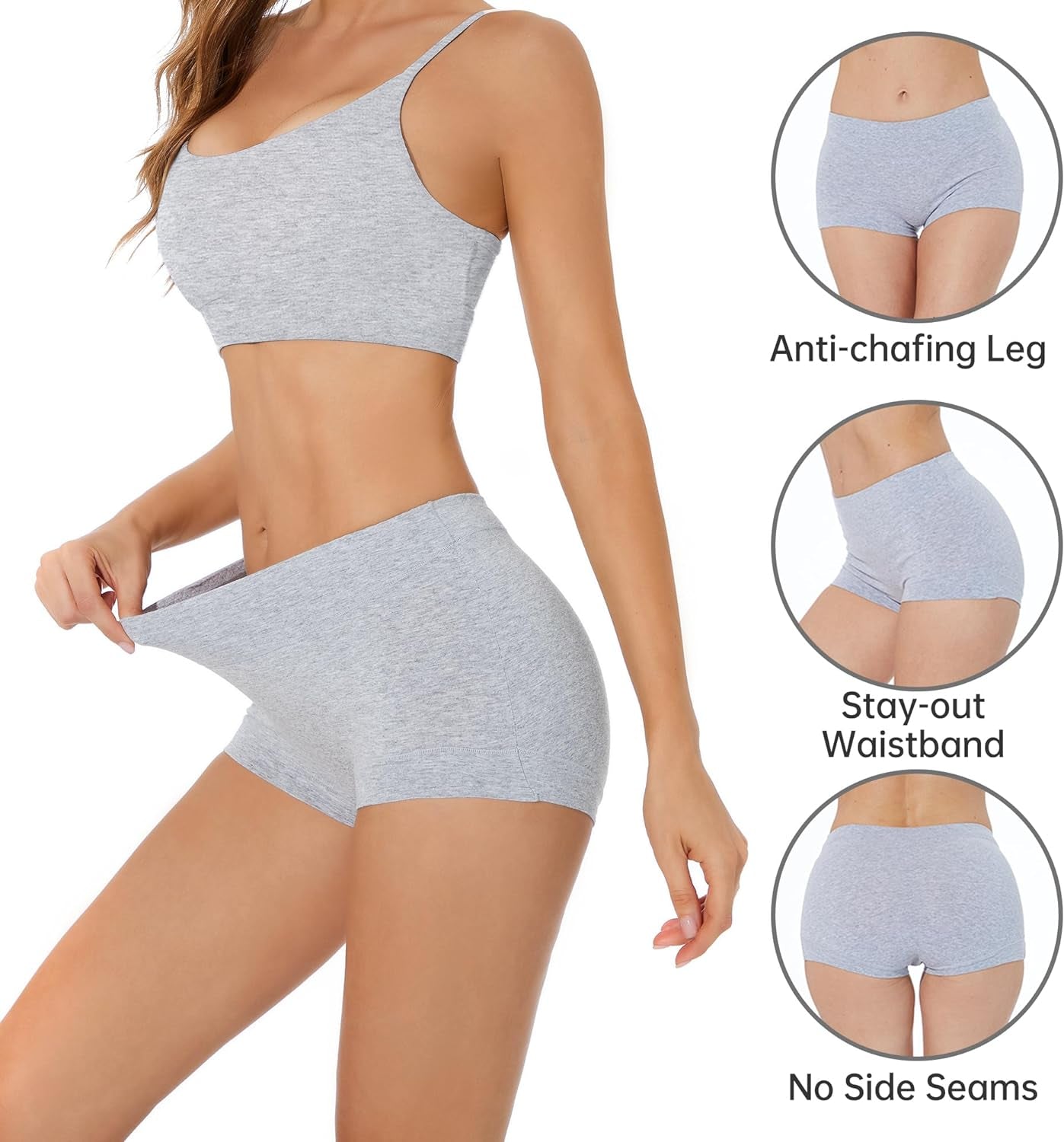 Women’s cotton boy shorts underwear in breathable boxer style for comfort and full coverage.