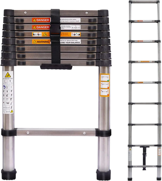 8.5FT Telescopic Extension Ladder – Stainless Steel Adjustable Loft Ladder for Home & DIY