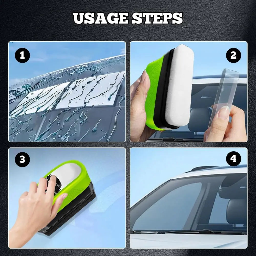 Automotive Oil Film Cleaning Brush 2.0 with 2 Extra Cleaner, 2024 Upgraded Glass Cleaning Board for Windshield, Anti-Rain Fog Cleaning Glass Brush, Universal Glass Cleaning Wipe Board (1, Red)