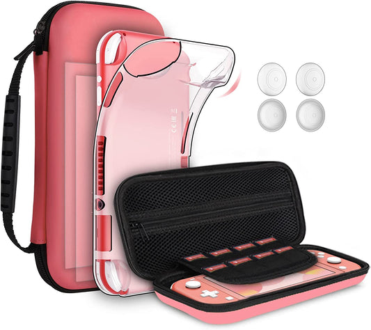 8-in-1 Switch Lite Accessories Kit – Case, Screen Protectors, Thumb Grips & Carry Bag (Coral)