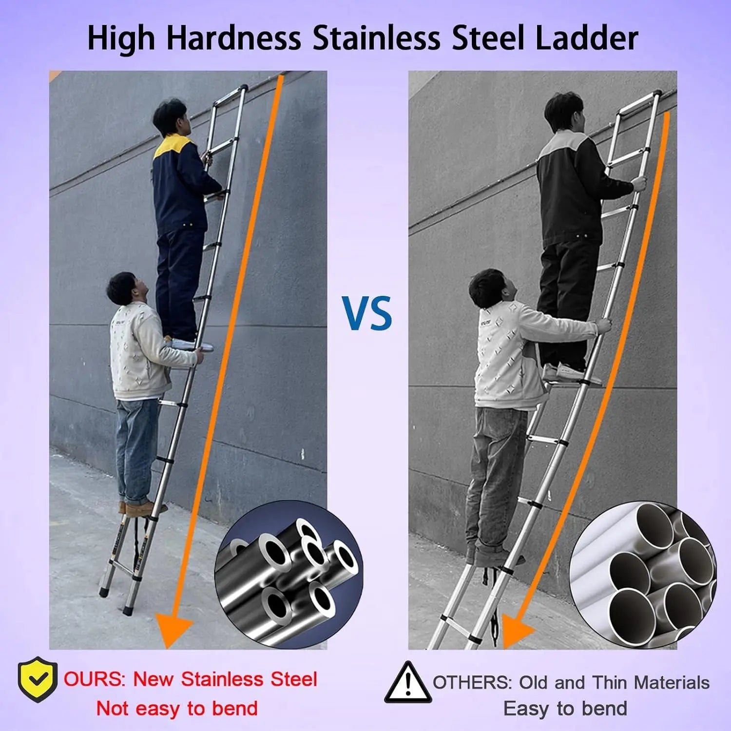 8.5FT Telescopic Ladder Multi-Purpose Loft Attic Ladder Latest Stainless Steel Telescoping Extension Ladder Sturdy and Solid Adjustable Height EN131 Safe Standard for Decorating Painting Home DIY