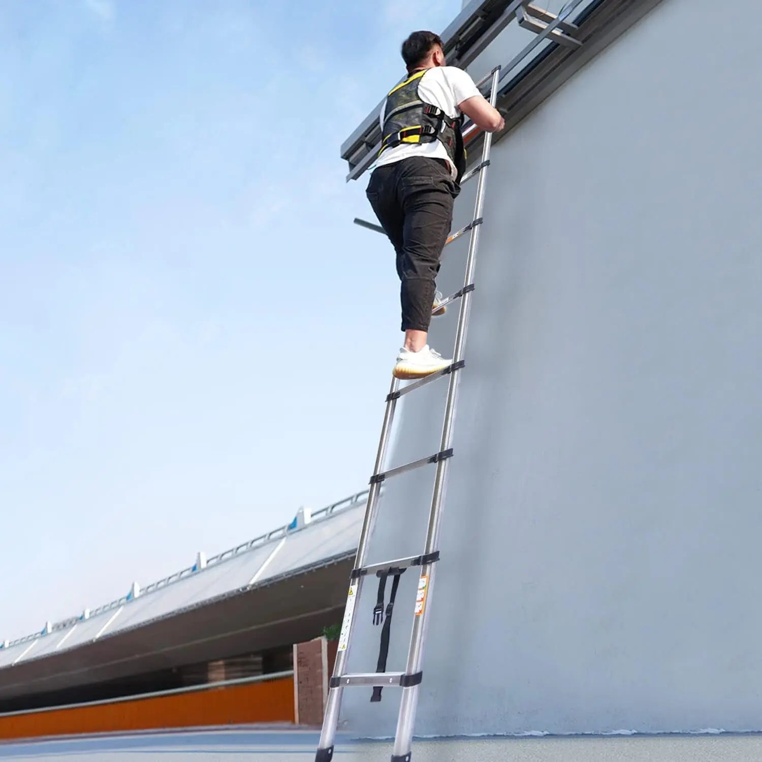 8.5FT Telescopic Ladder Multi-Purpose Loft Attic Ladder Latest Stainless Steel Telescoping Extension Ladder Sturdy and Solid Adjustable Height EN131 Safe Standard for Decorating Painting Home DIY