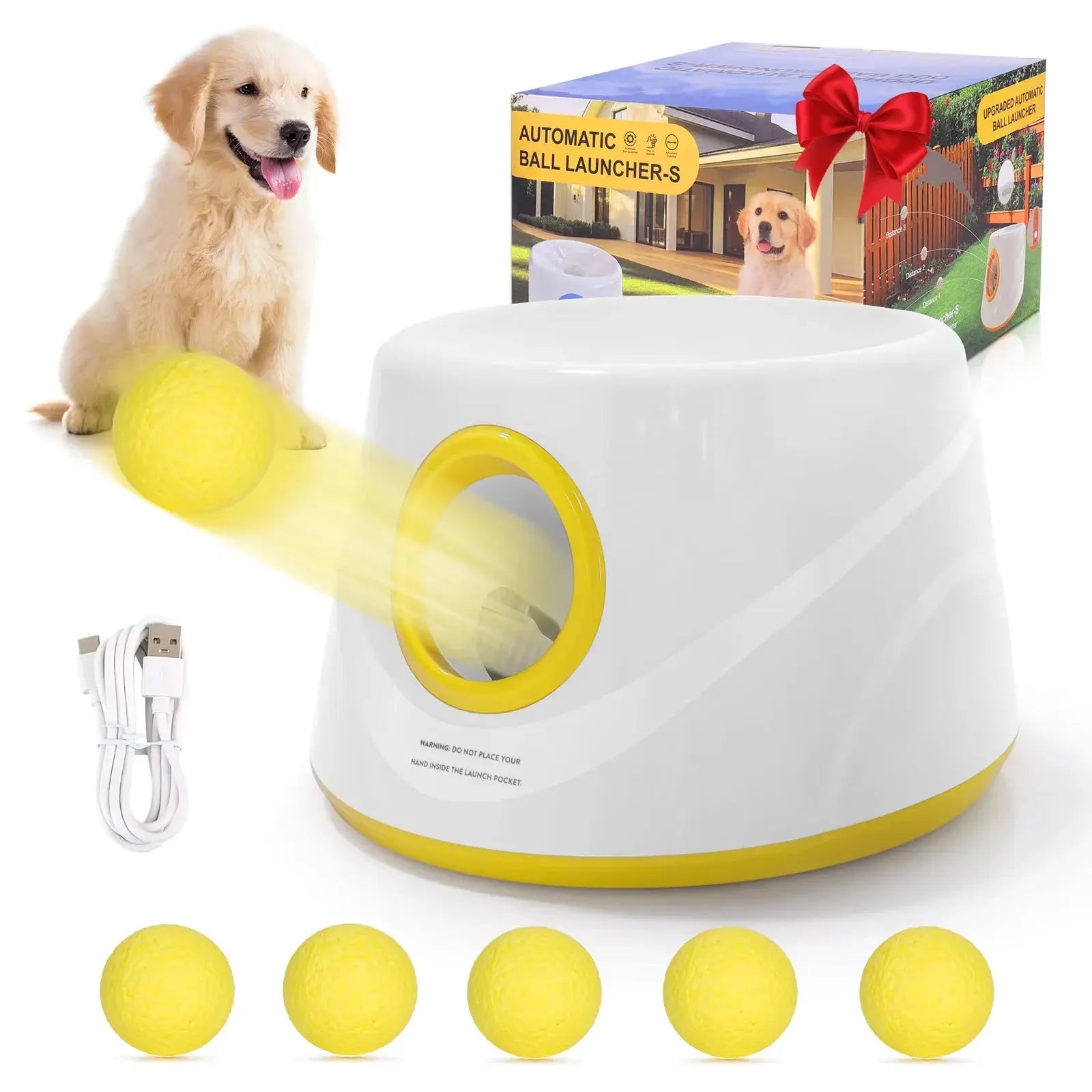 Automatic Dog Ball Launcher – Interactive Tennis Ball Thrower with 5 Non-Toxic Balls HypeNvibes