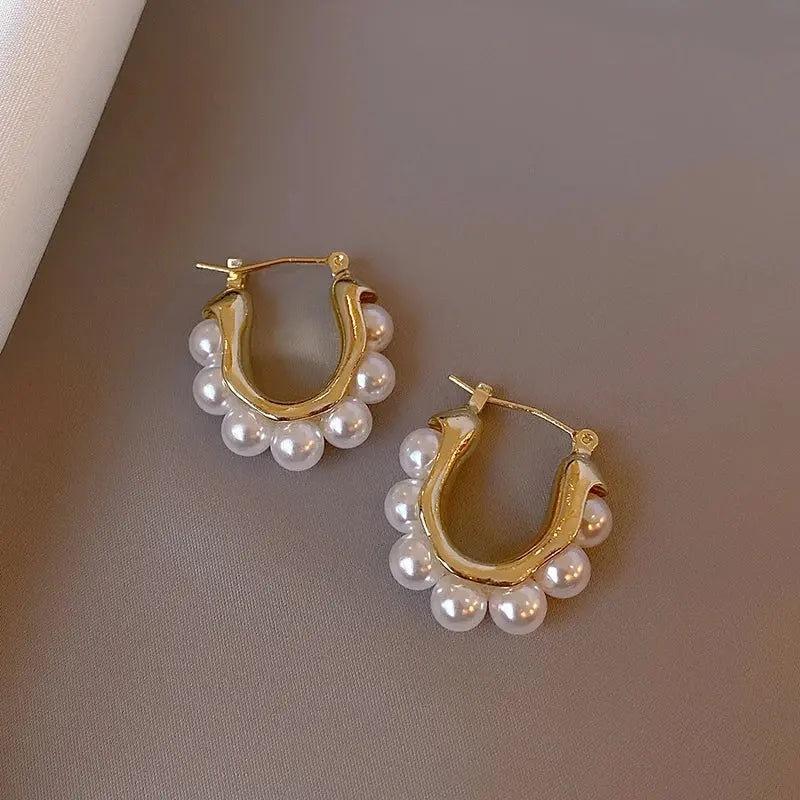 White Shell Flower Pearl Hoop Earrings – Korean Elegant Zircon Jewelry for Women HypeNvibes