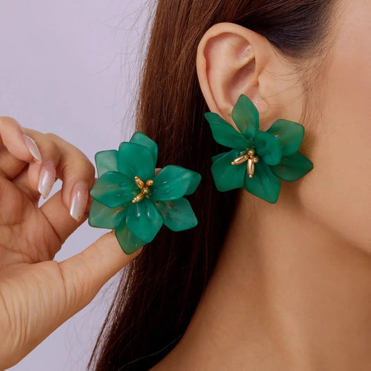 Boho Big Flower Earrings – Colorful Acrylic Statement Floral Studs for Women HypeNvibes