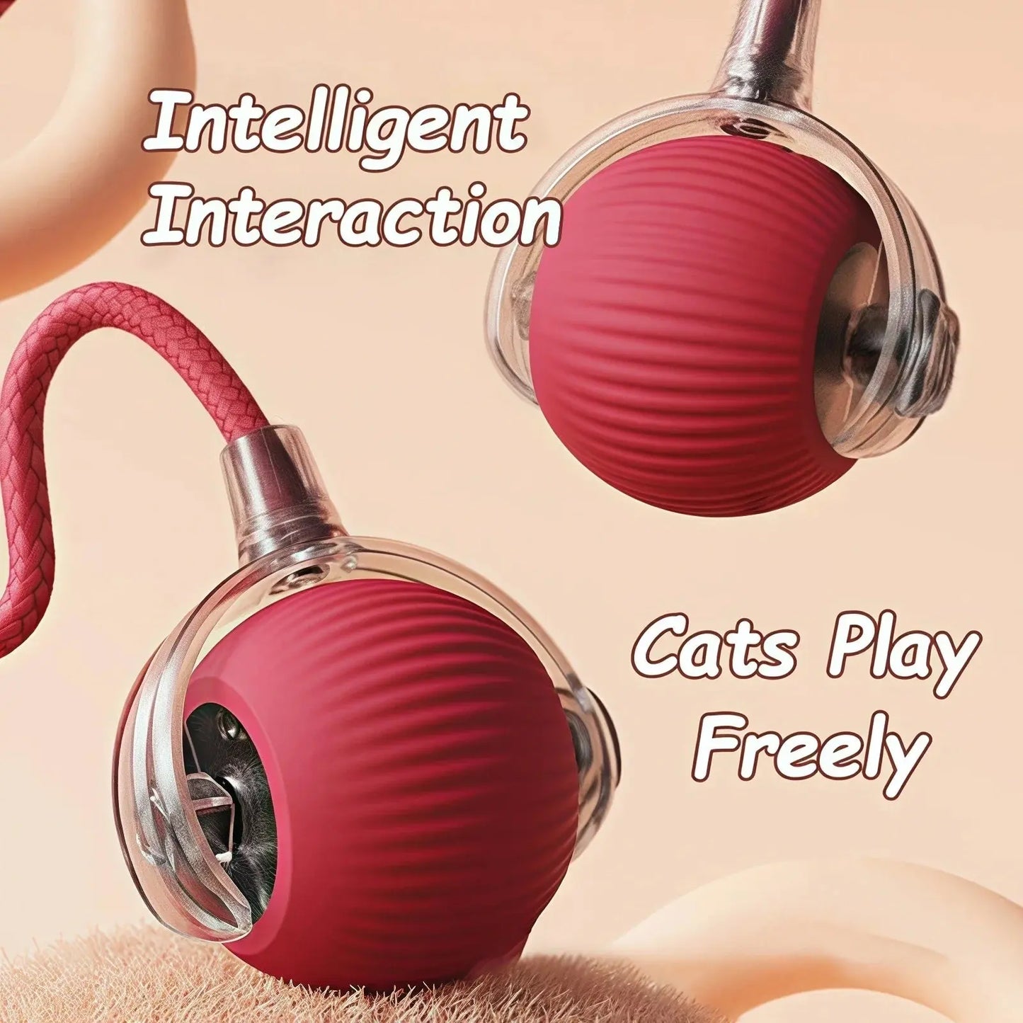 Interactive Smart Pet Ball – Automatic Rolling Cat & Dog Toy with Faux Tail HypeNvibes