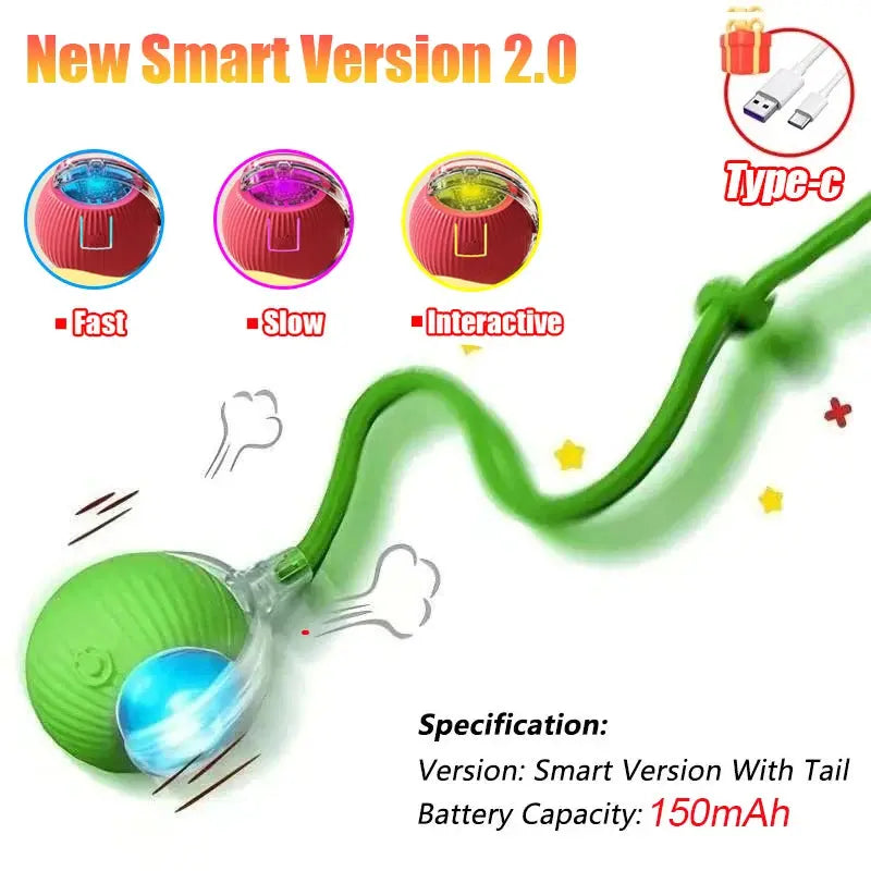 Interactive Smart Pet Ball – Automatic Rolling Cat & Dog Toy with Faux Tail HypeNvibes