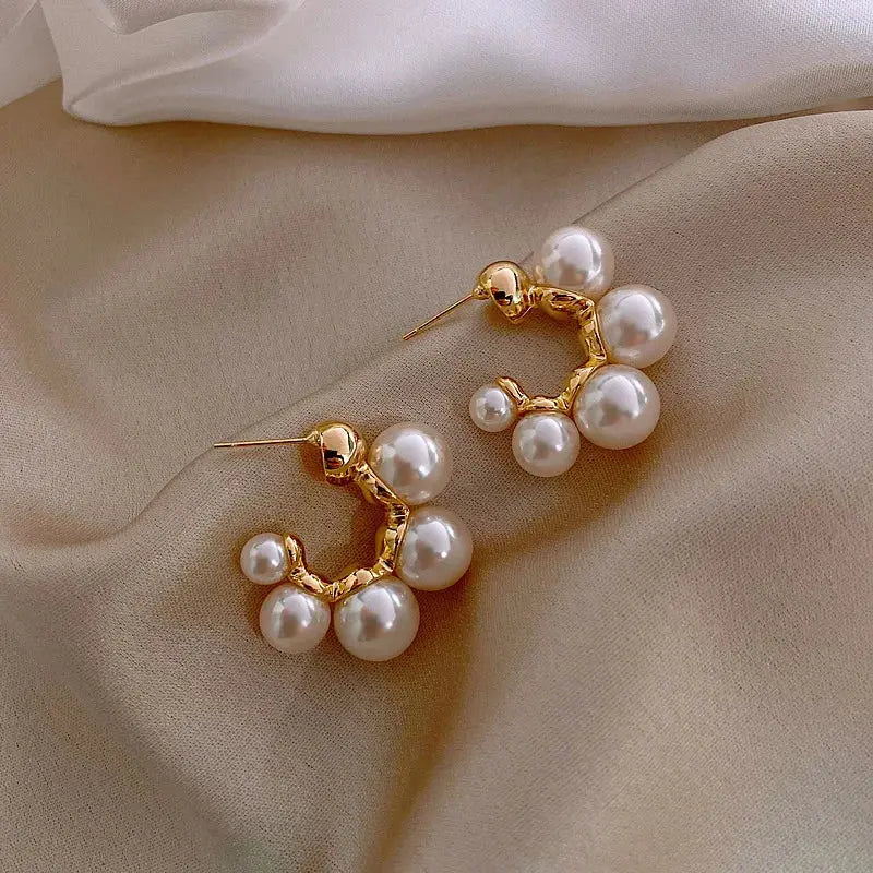White Shell Flower Pearl Hoop Earrings – Korean Elegant Zircon Jewelry for Women HypeNvibes