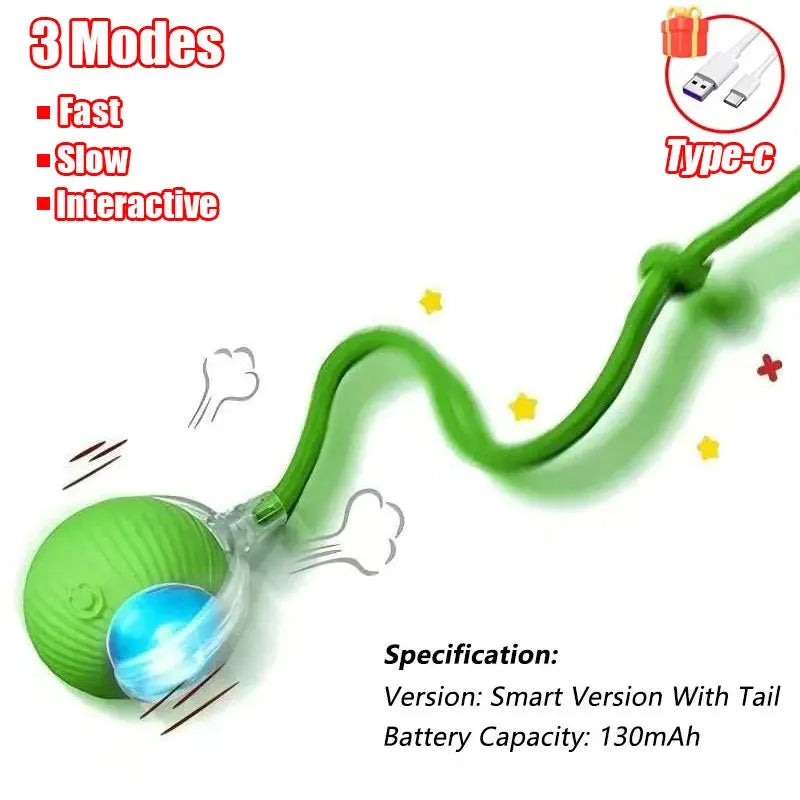 Interactive Smart Pet Ball – Automatic Rolling Cat & Dog Toy with Faux Tail HypeNvibes