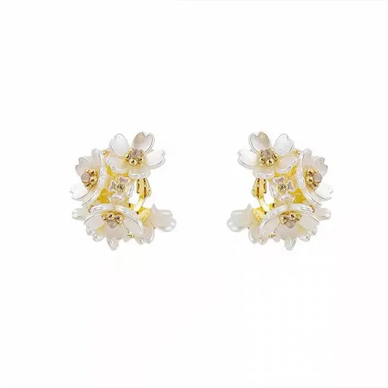 White Shell Flower Pearl Hoop Earrings – Korean Elegant Zircon Jewelry for Women HypeNvibes