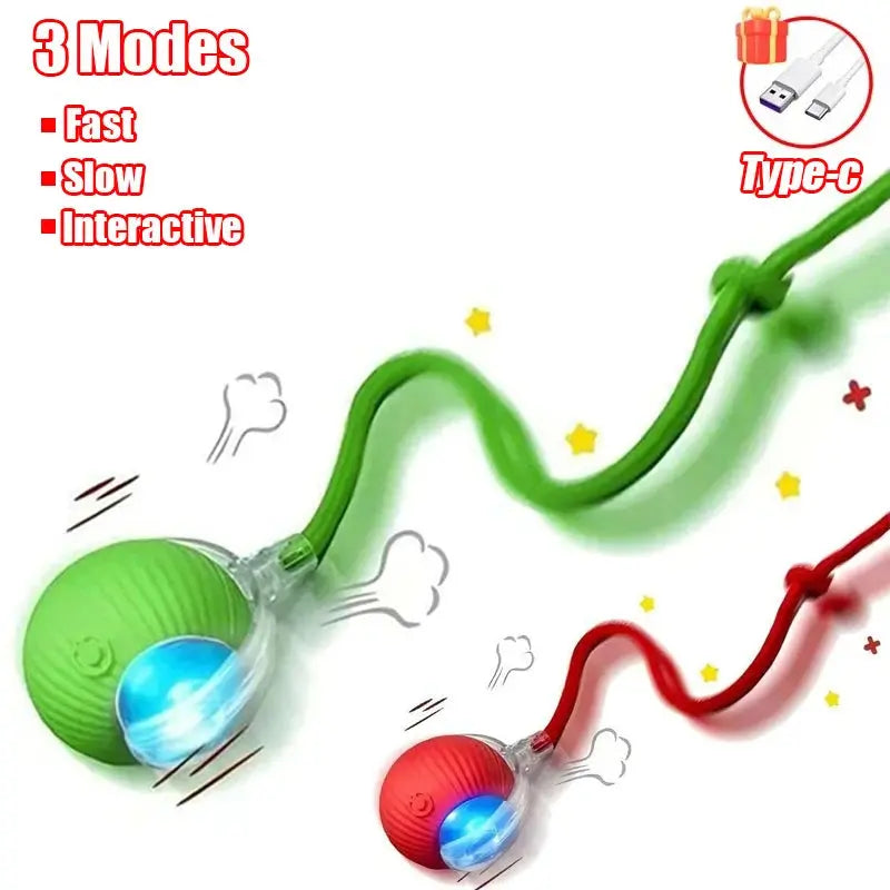 Interactive Smart Pet Ball – Automatic Rolling Cat & Dog Toy with Faux Tail HypeNvibes