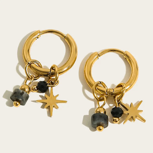 18K Gold Plated Hoop Earrings with Green Natural Stone – Waterproof Vintage Jewelry HypeNvibes