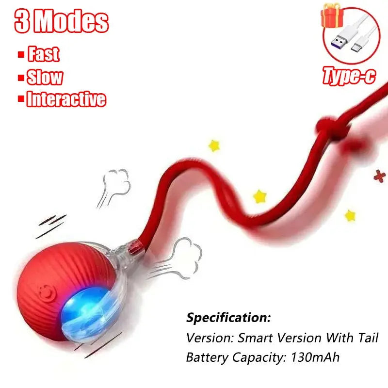 Interactive Smart Pet Ball – Automatic Rolling Cat & Dog Toy with Faux Tail HypeNvibes